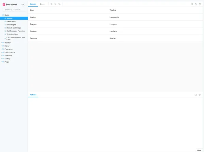 screenshot of Mui Table