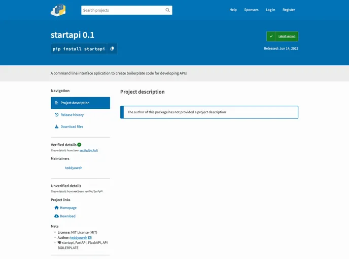 screenshot of Startapi