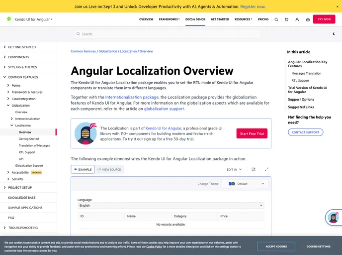 screenshot of Kendo Angular Messages
