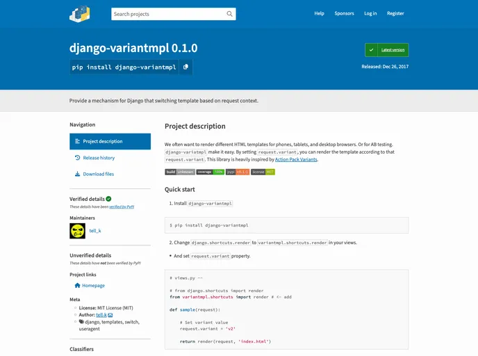 screenshot of Django Variantmpl