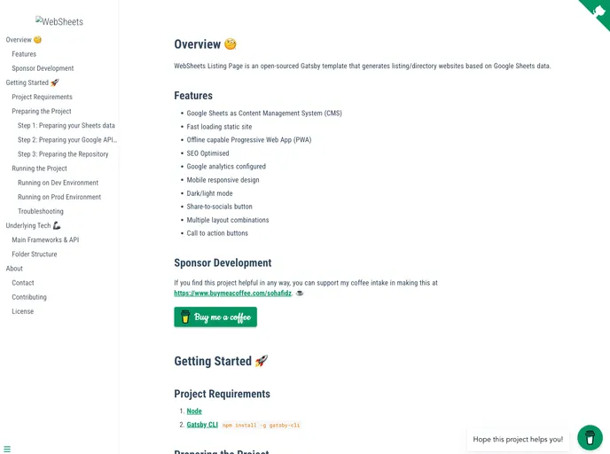 screenshot of WebSheets Listing Page