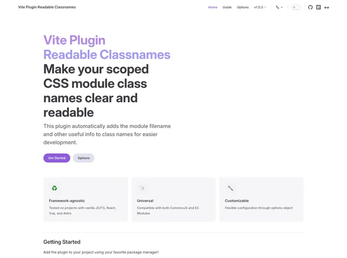 screenshot of Vite Plugin Readable Classnames