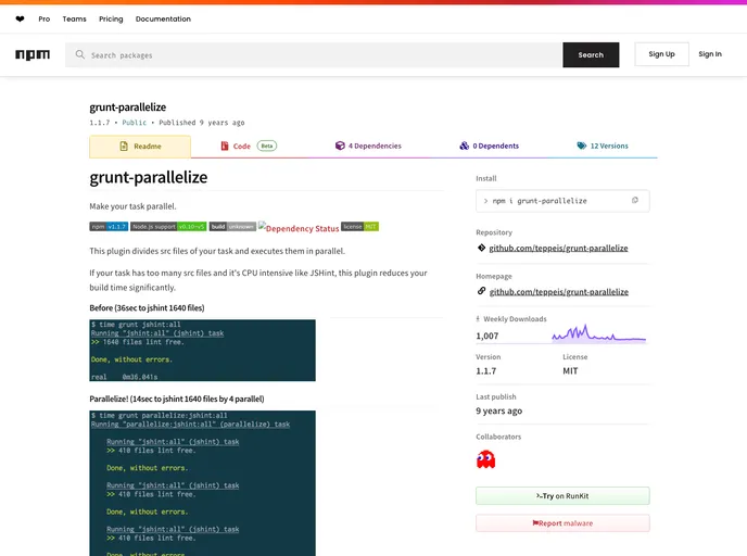 screenshot of Grunt Parallelize
