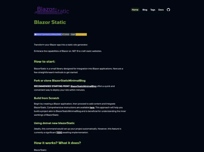 screenshot of BlazorStatic
