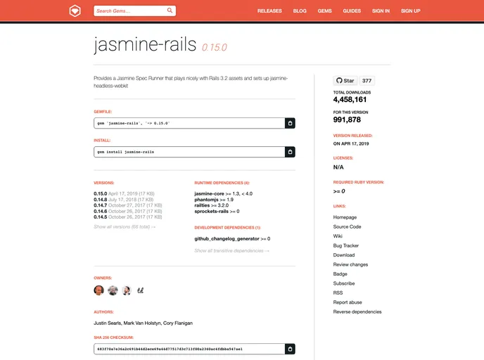 screenshot of Jasmine Rails
