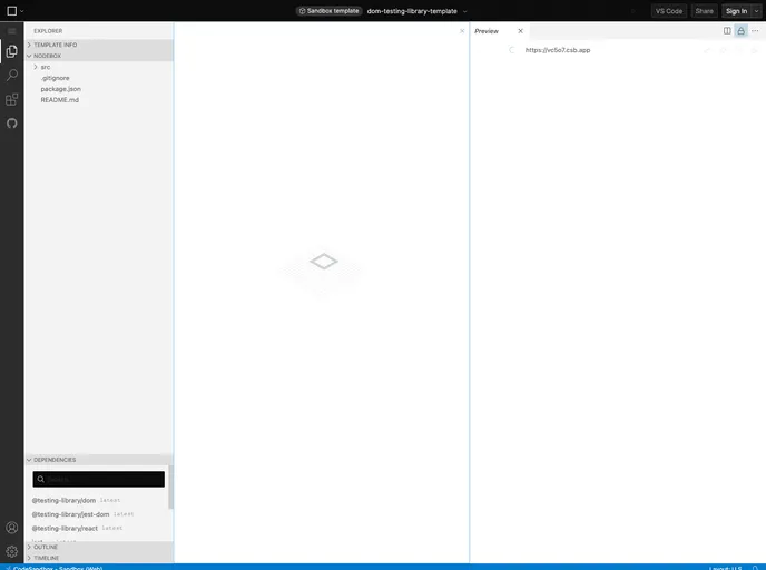 screenshot of Dom Testing Library Template