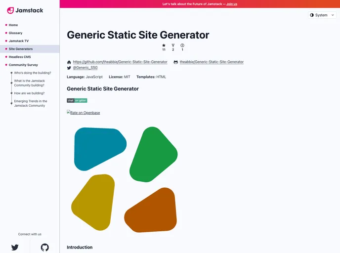 screenshot of Generic Static Site Generator