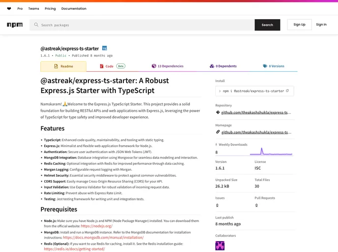 screenshot of Express Ts Starter