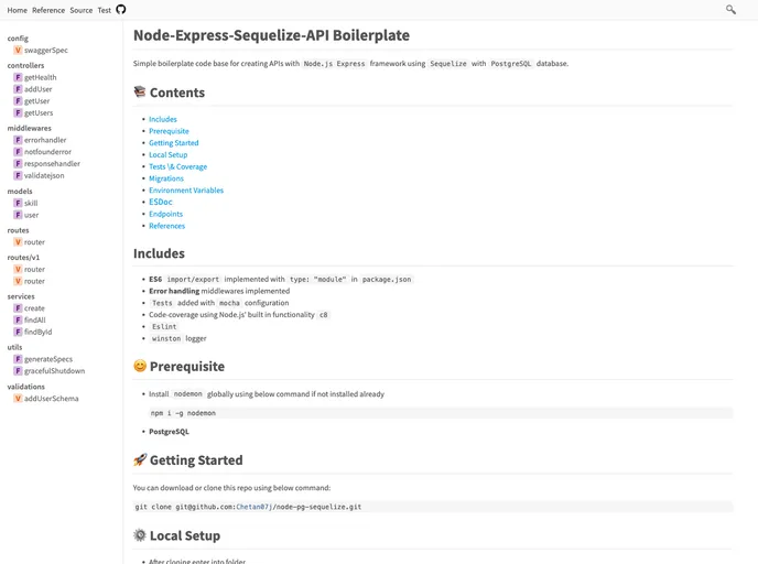 screenshot of Node Pg Sequelize Boilerplate