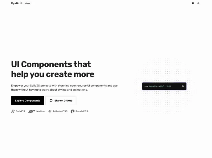 screenshot of Mystic UI