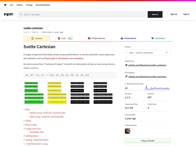 screenshot of Svelte Cartesian