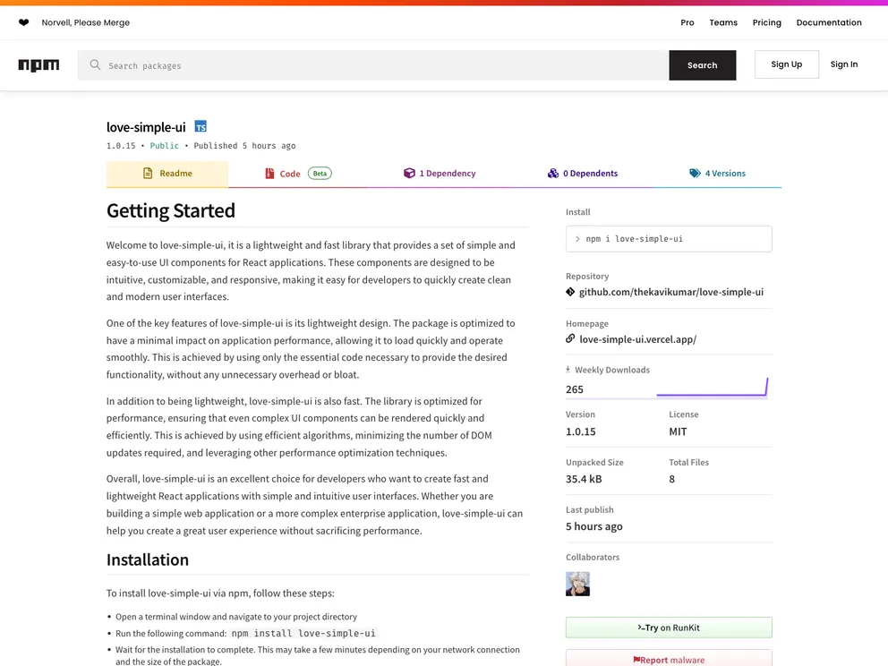 screenshot of Love Simple UI
