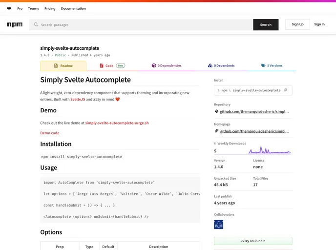 screenshot of Simply Svelte Autocomplete