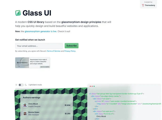 screenshot of Glass UI