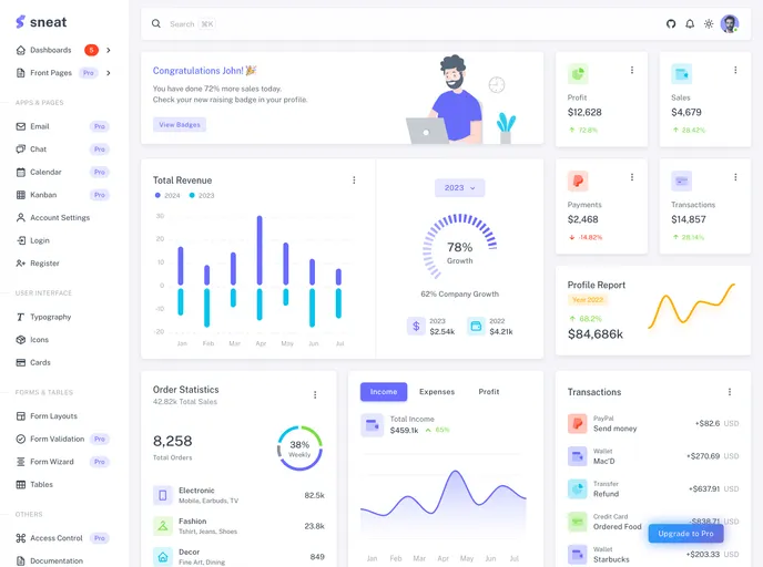 screenshot of Sneat Vuetify Nuxtjs Admin Template Free