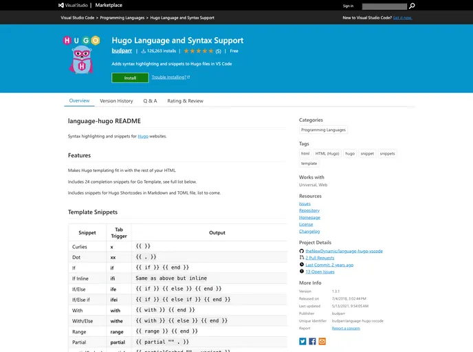 Language Hugo Vscode