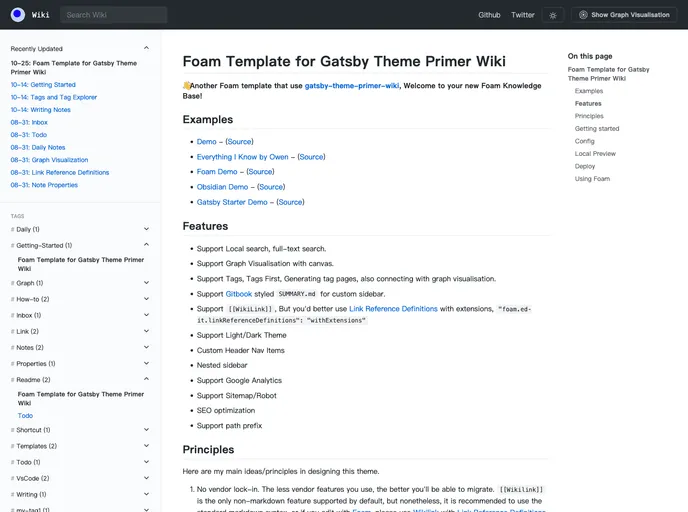 screenshot of Foam Template Gatsby Theme Primer Wiki