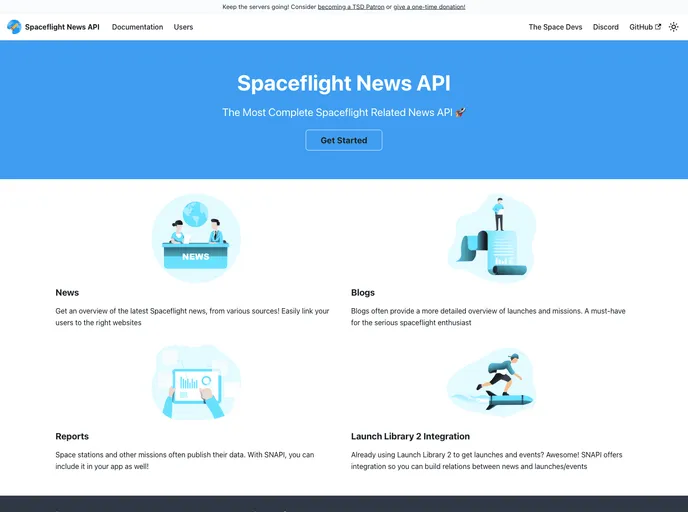 screenshot of Spaceflightnewsapi