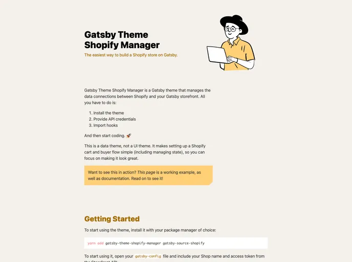 screenshot of Gatsby Theme Shopify Manager