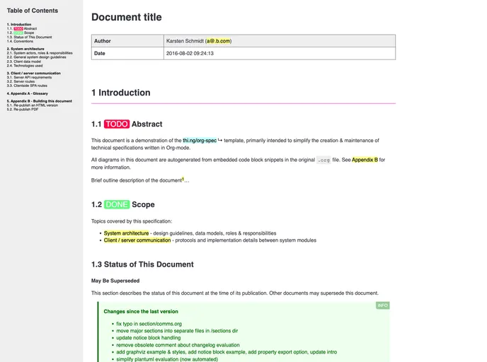 screenshot of Org Spec