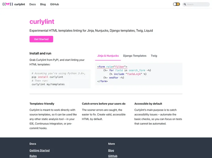 screenshot of Curlylint