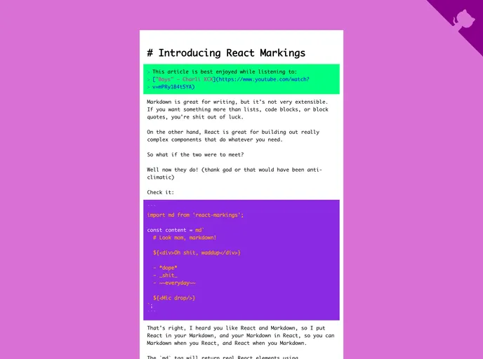 screenshot of React Markings