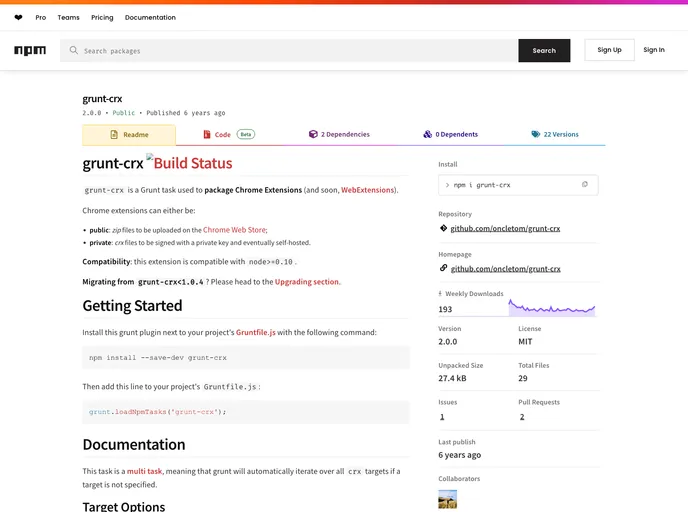 screenshot of Grunt Crx