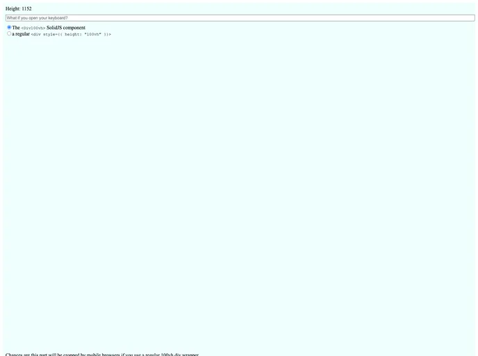 screenshot of Solidjs Div 100vh