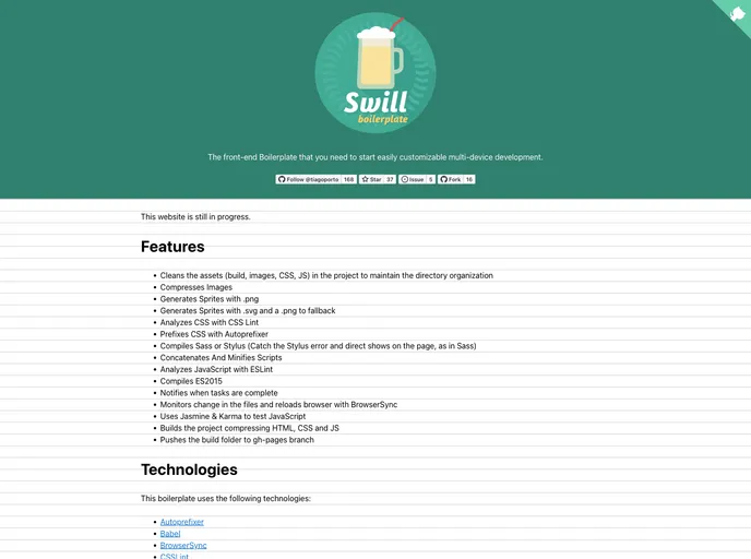 screenshot of Generator Swill Boilerplate