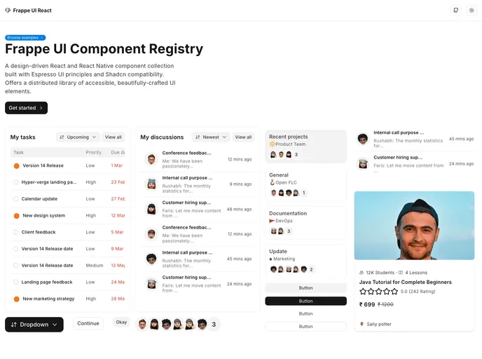 screenshot of Frappe UI React