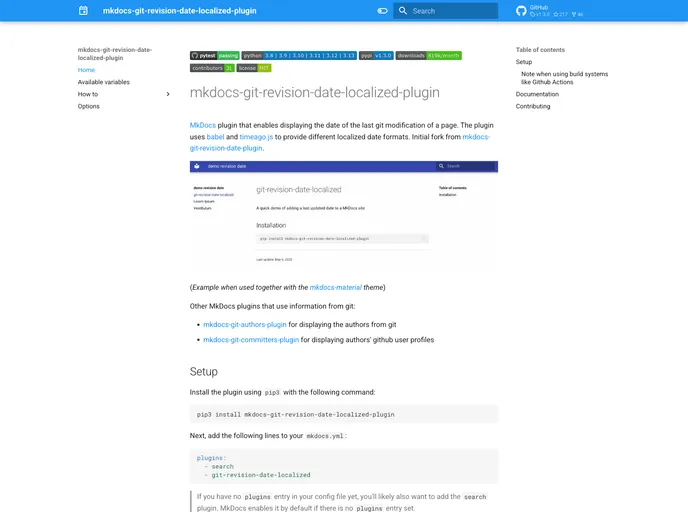screenshot of Mkdocs Git Revision Date Localized Plugin