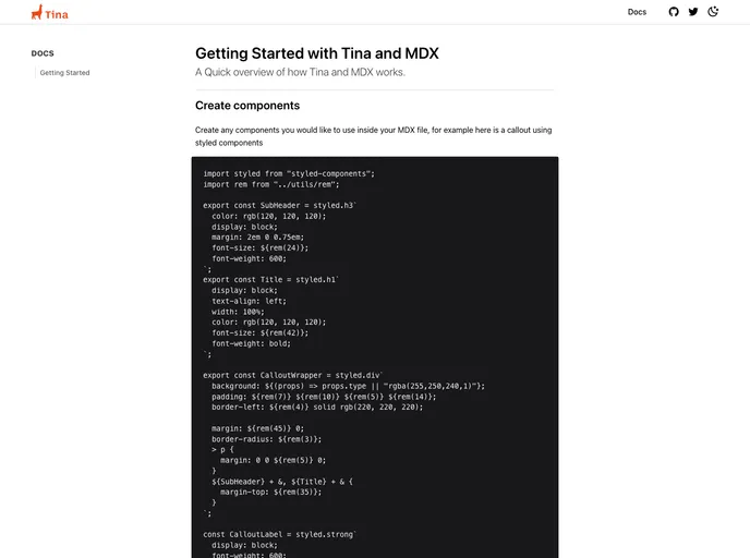 screenshot of Tina Docs Starter