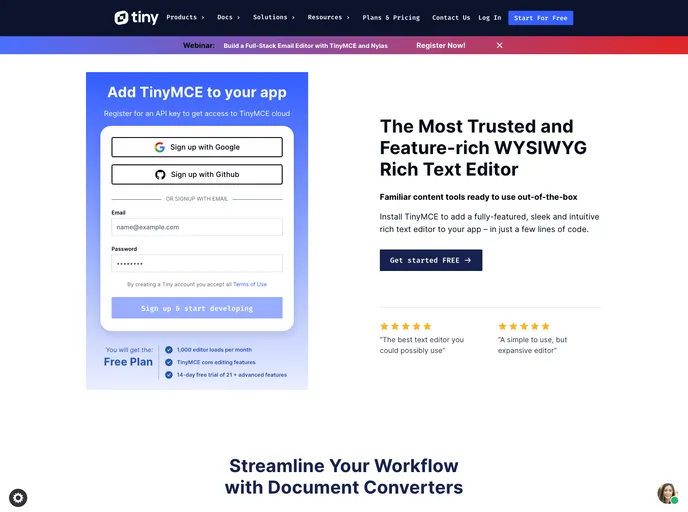 screenshot of Tinymce