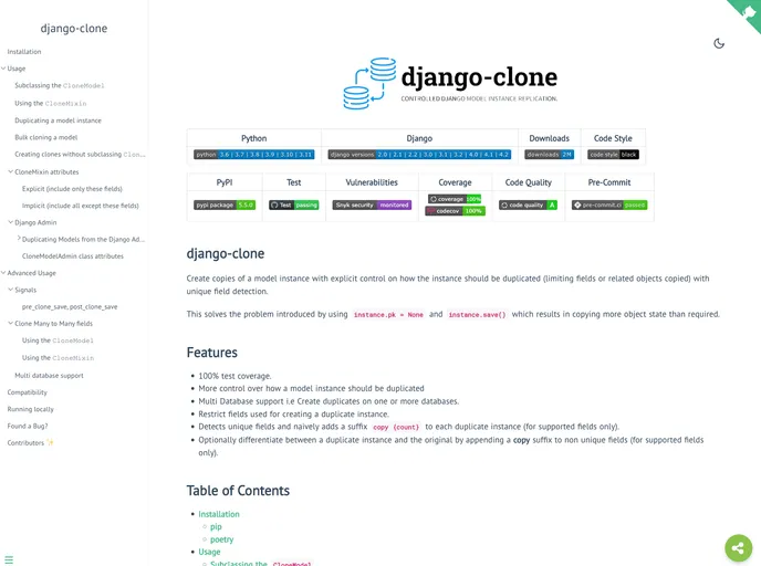 screenshot of Django Clone