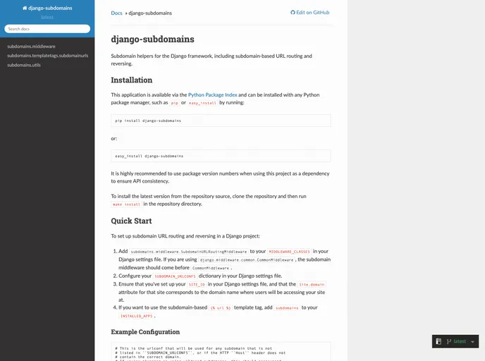 screenshot of Django Subdomains