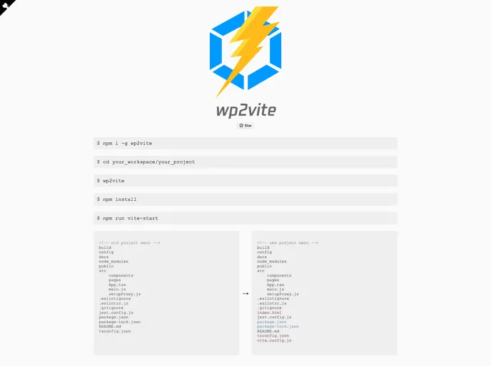 screenshot of Wp2vite
