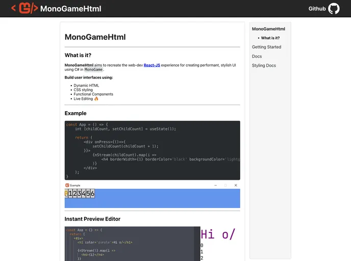 screenshot of MonoGameHtml
