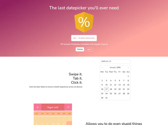screenshot of Skimmed Datepicker