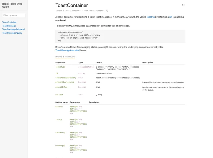 screenshot of React Toastr