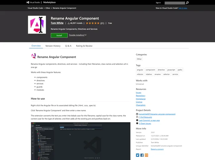 screenshot of Rename Angular Component