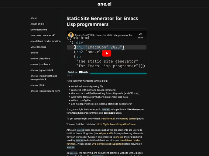 screenshot of One.el