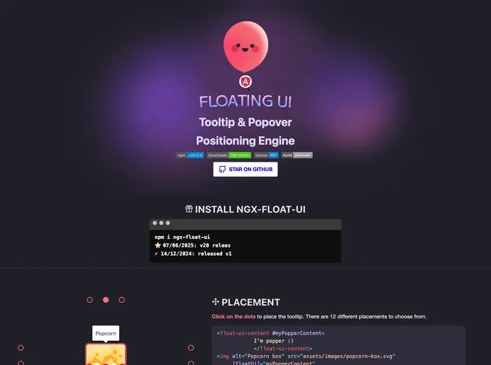 screenshot of Ngx Float UI