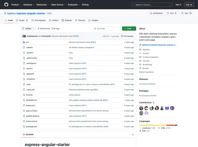 screenshot of Express Angular Starter