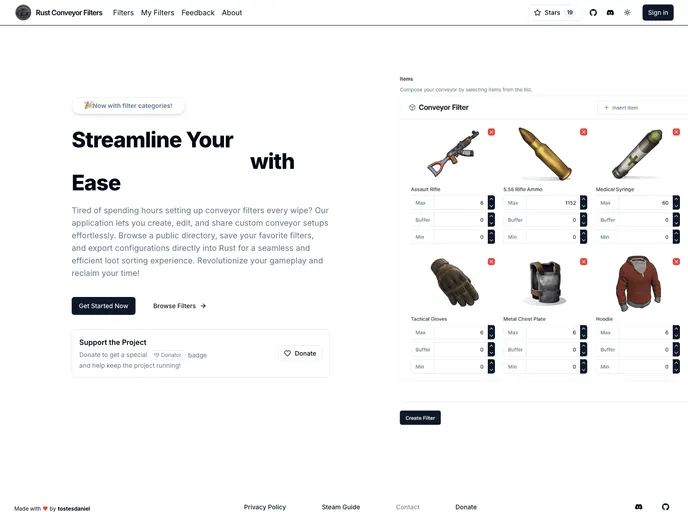 screenshot of Rust Conveyor Filters