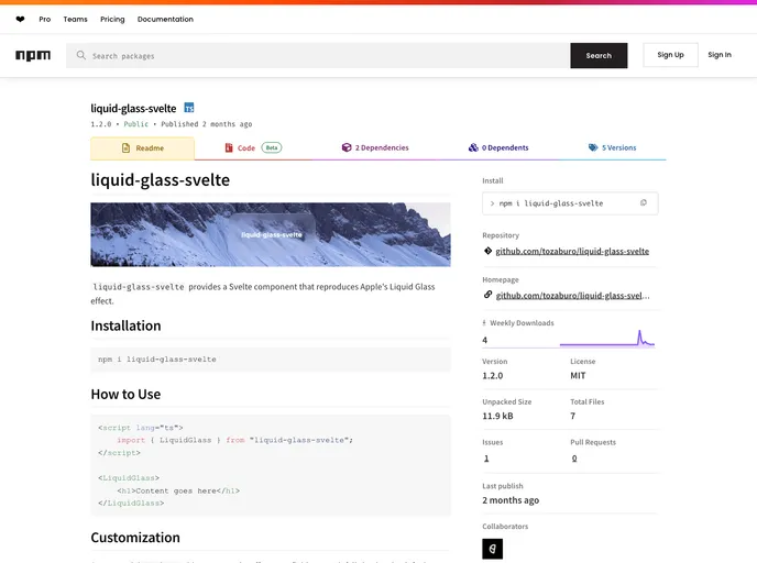 screenshot of Liquid Glass Svelte
