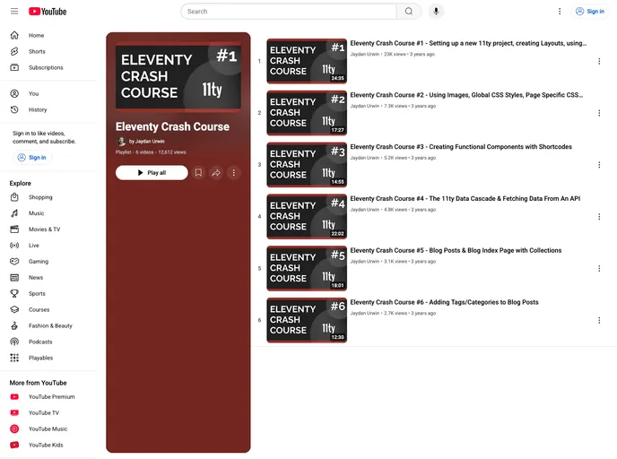 screenshot of Eleventy Crash Course