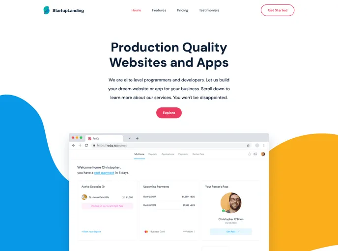 screenshot of Nextjs Business Landing