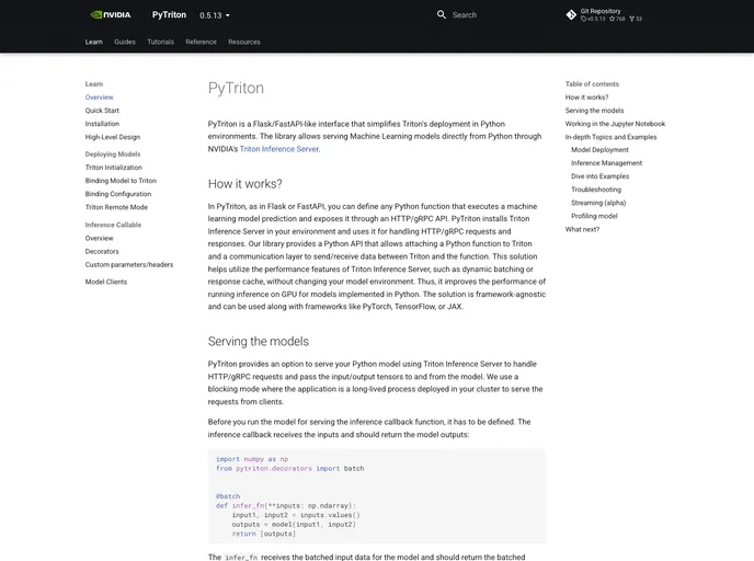 screenshot of Pytriton