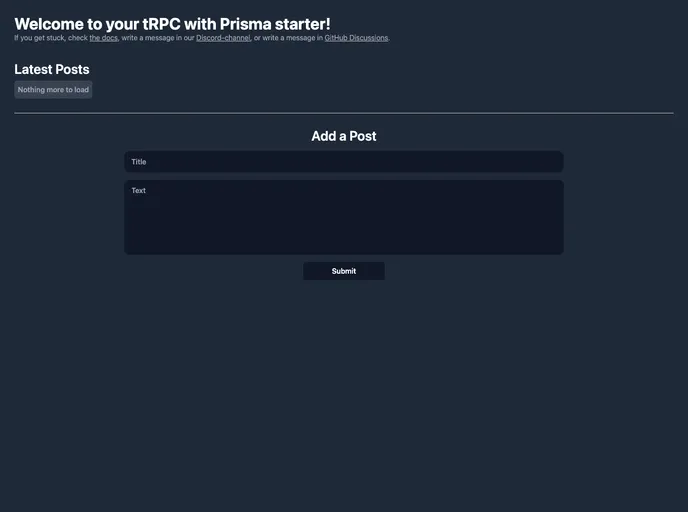 screenshot of Examples Next Prisma Starter