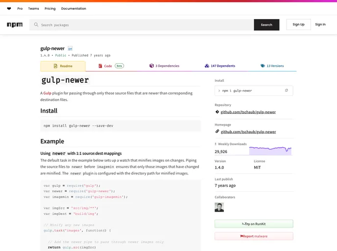 screenshot of Gulp Newer